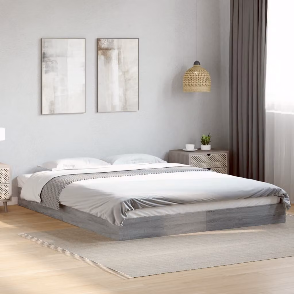 vidaXL Giroletto senza Materasso Grigio Sonoma L/P: 160 x 200 cm in Truciolato e MDF