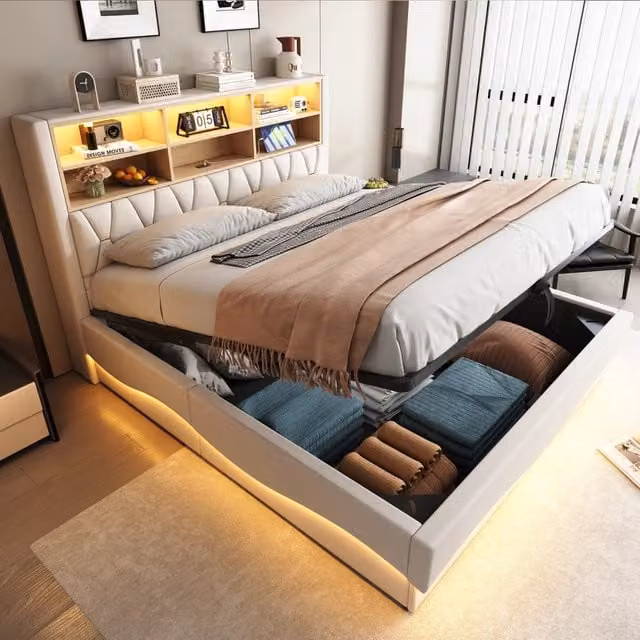 letto imbottito metallo beige 180 x 200 cm