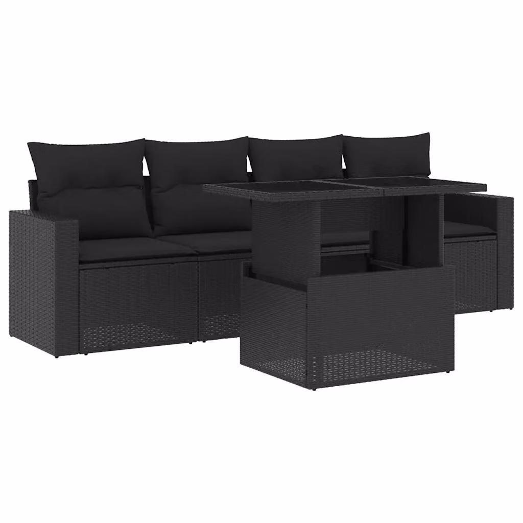 vidaXL Set Divani da Giardino 5 Pezzi Moderno con Cuscini e Tavolino Nero – 2