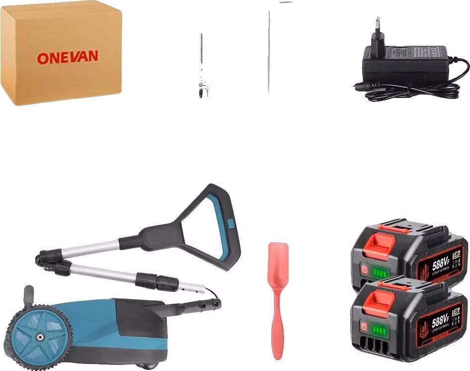 Tosaerba elettrico, motore brushless, altezza di taglio regolabile, set di 2 batterie
