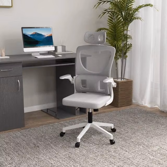 Sedia da ufficio ergonomica OKWISH grigia con poggiatesta, braccioli e altezza regolabile per home office