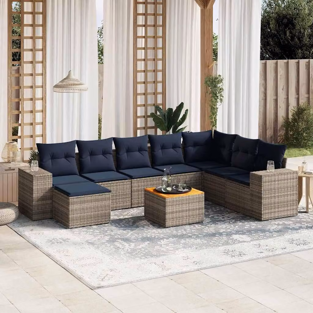 Maison Exclusive - Set di 9 pezzi per giardino con cuscini, grigio, polyrattan