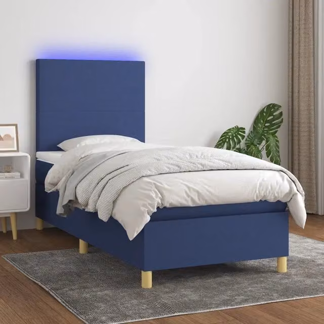 Letto a molle con materasso vidaXL in tessuto blu e bianco con illuminazione LED e porta USB L/P/H: 200 x 80 x 37 cm