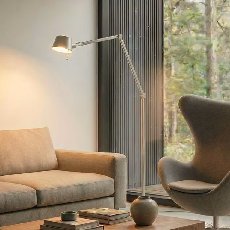 Lampada da terra Silka Lucande, Alluminio / Grigio / Zincato, Studio / Ufficio, Metallo, Moderno, Lampada da terra