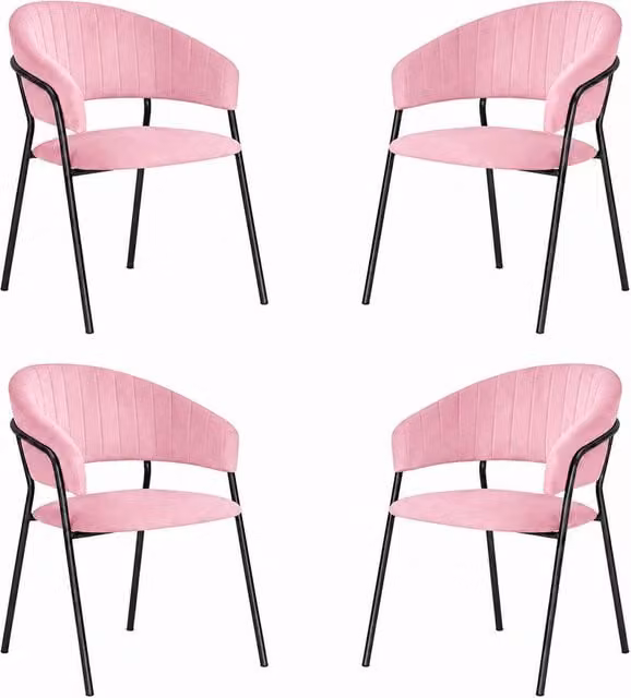 Sedie da sala da pranzo set da 4 Aurelia in velluto rosa con gambe nere