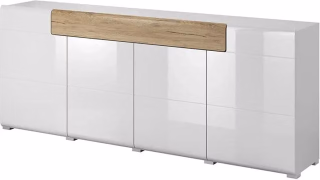 Buffet 200cm collezione OHIO. Color bianco e finiture in rovere