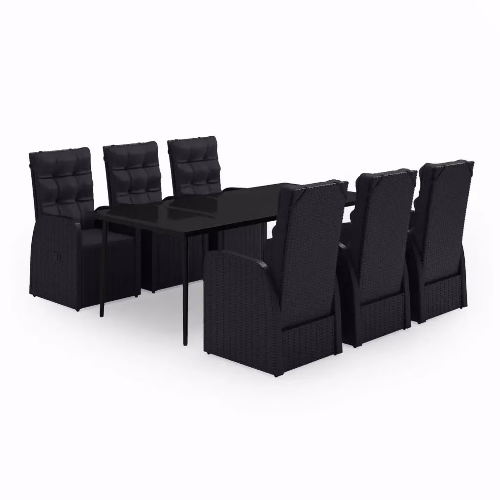 Set da pranzo da giardino vidaXL in polyrattan nero con tavolo in vetro e 7 pezzi – 2
