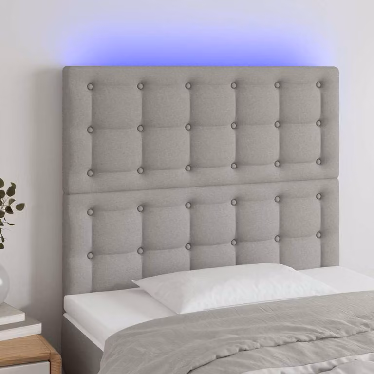 Testiera per letto con illuminazione LED e porta di ricarica USB vidaXL in tessuto grigio, L: 128 cm, H: 118 cm, P: 80 cm
