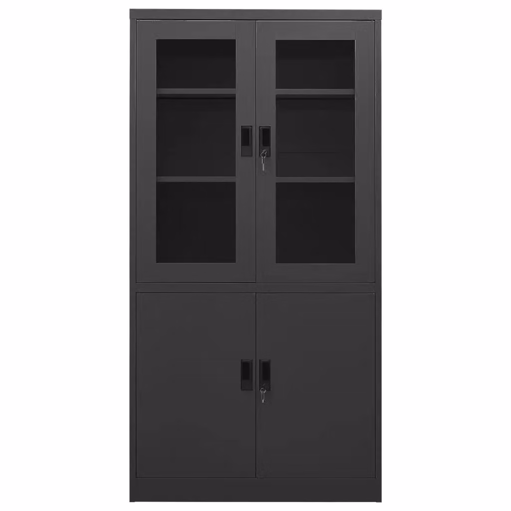 Mobile da ufficio moderno HELLOSHOP26 in metallo antracite opaco con ante in vetro e ripiani regolabili L: 90 cm, P: 40 cm, H: 180 cm – 2