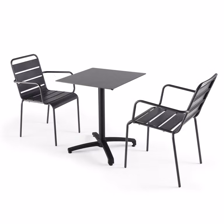 Tavolo da giardino in laminato ardesia grigia e 2 poltrone grigie - Oviala Opéra