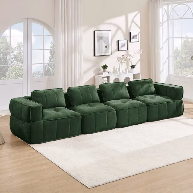 Divano modulare 344x93x67 cm senza struttura in poliestere verde