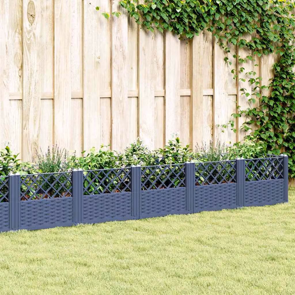 vidaXL Fioriera da Giardino con Picchetti Grigio Blu L: 363,5 cm, P: 43,5 cm, H: 43,5 cm