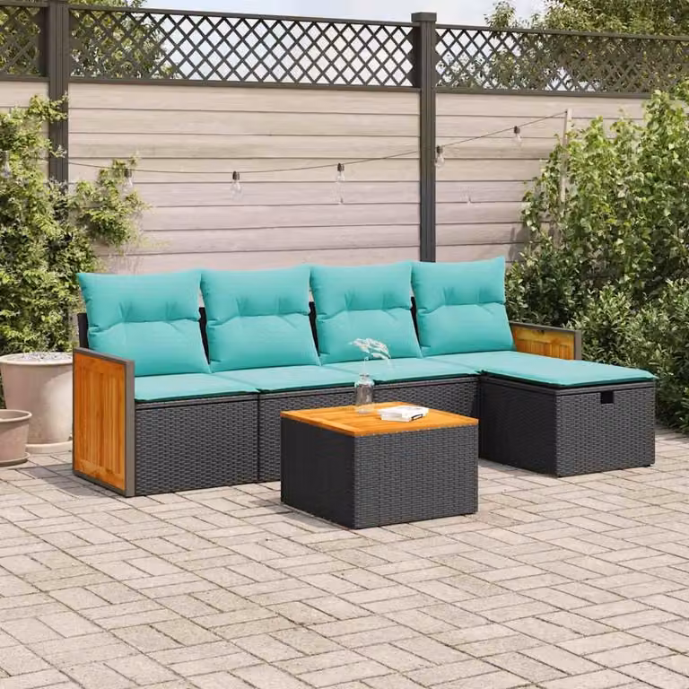 Maison Exclusive - Set Divano da Giardino 6 pz con Cuscini Nero in Polyrattan