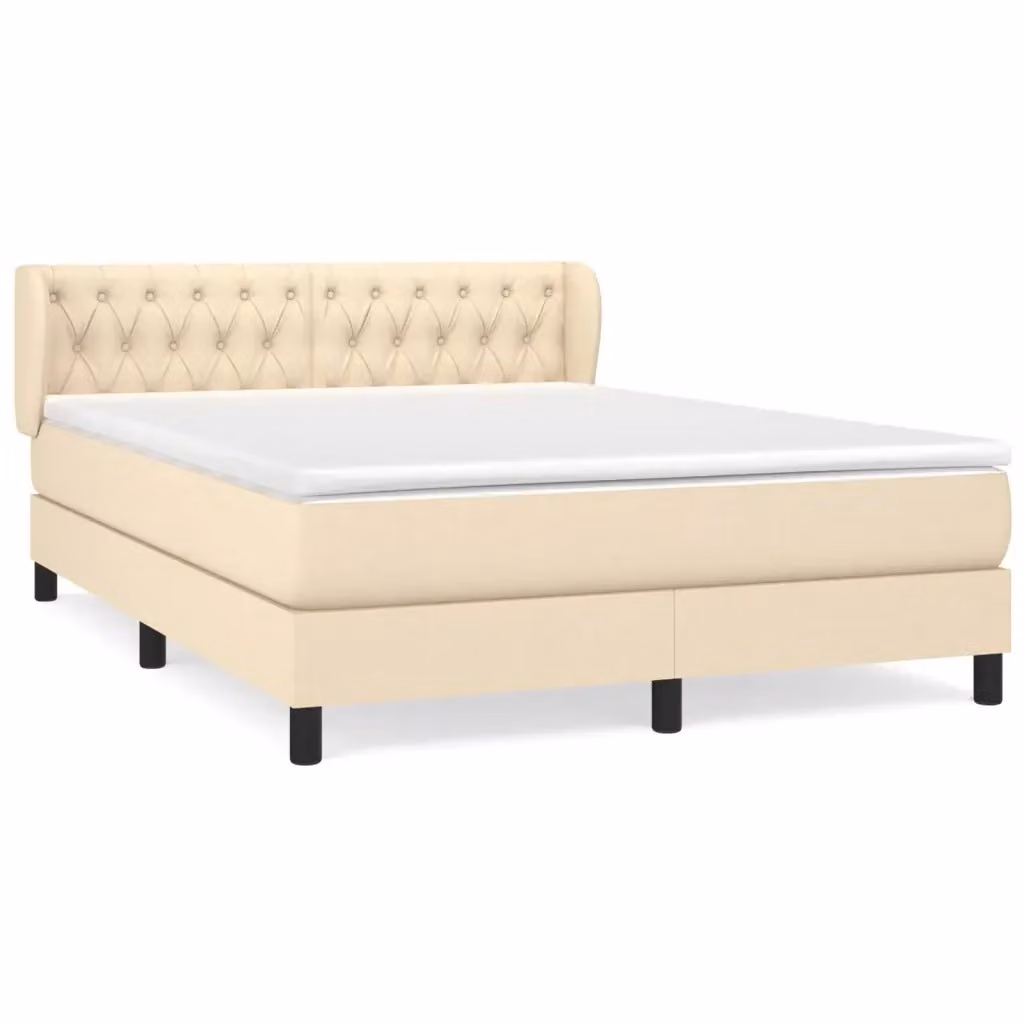 vidaXL Giroletto a Molle con Materasso Ibrido in Tessuto Beige e Bianco L/P/H: 140 x 200 x 88 cm – 2
