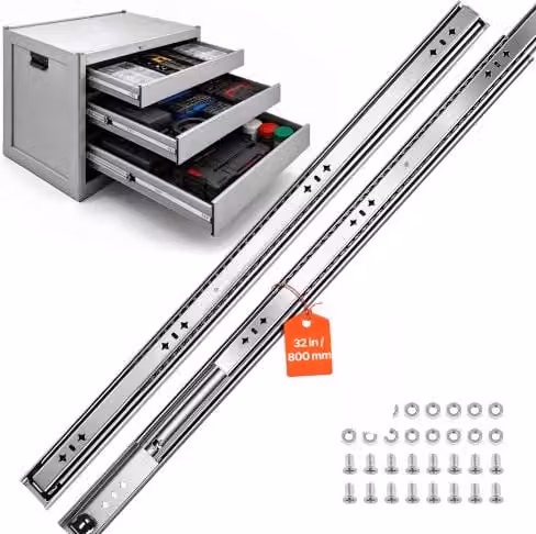 VEVOR Guide Telescopiche per Cassetti 80 cm, Portata Max. 120,2 kg, 1 Paio, Montaggio Laterale, Estensione Totale a 3 Sezioni con Cuscinetti a Sfera, Acciaio al Carbonio, con Viti e Dadi, per Cucina