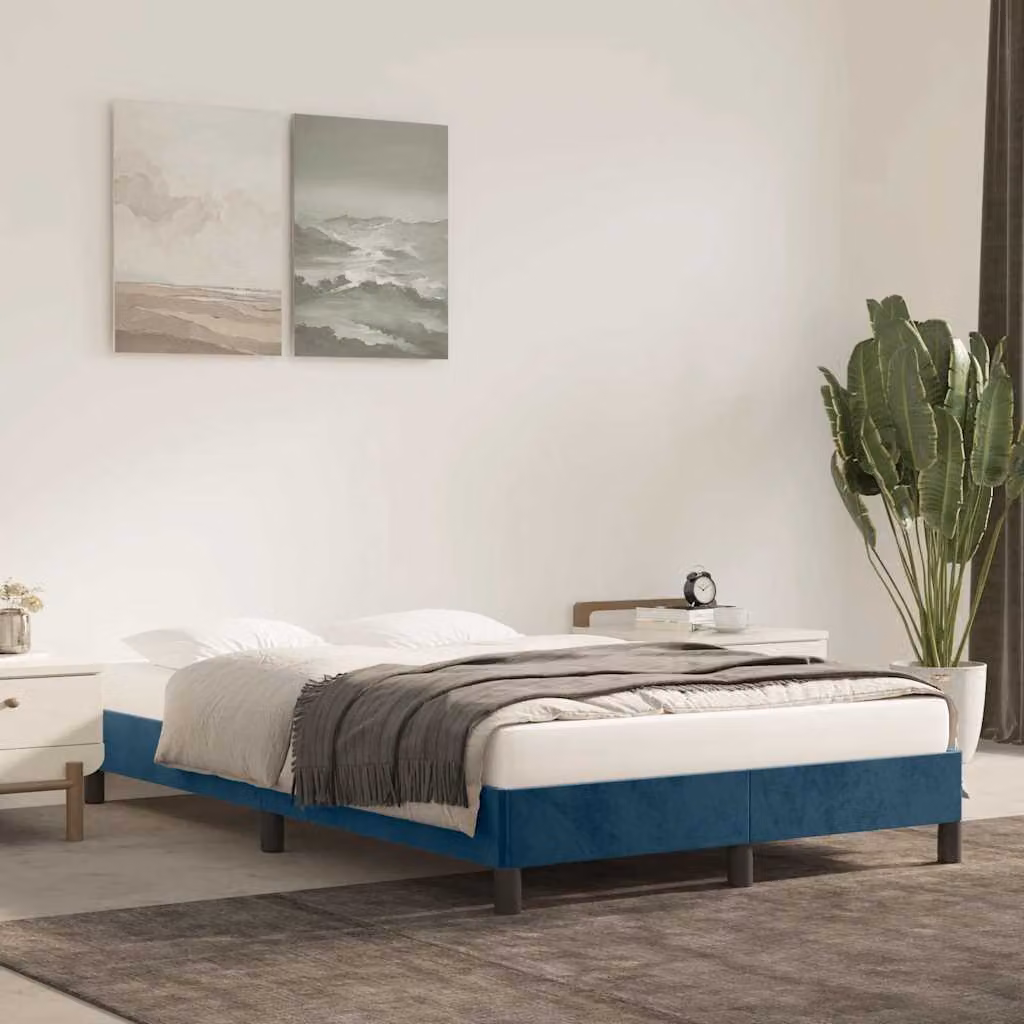 vidaXL Giroletto in Velluto Blu con Struttura in Legno L/P/H: 120 x 200 x 123 cm