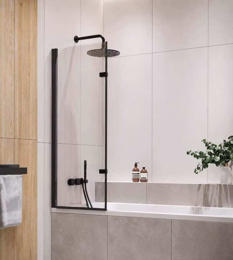 Badplaats Parete Vasca Austin 100 x 140 cm - Nero - Anta Pivotante 5 mm - Vetro di Sicurezza e Anticalcare