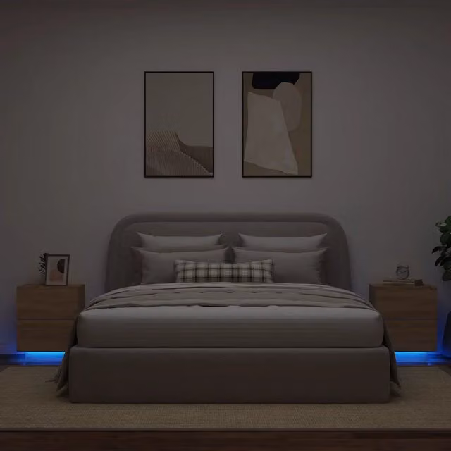 Armoires de chevet et lumières LED 2 pcs chêne sonoma