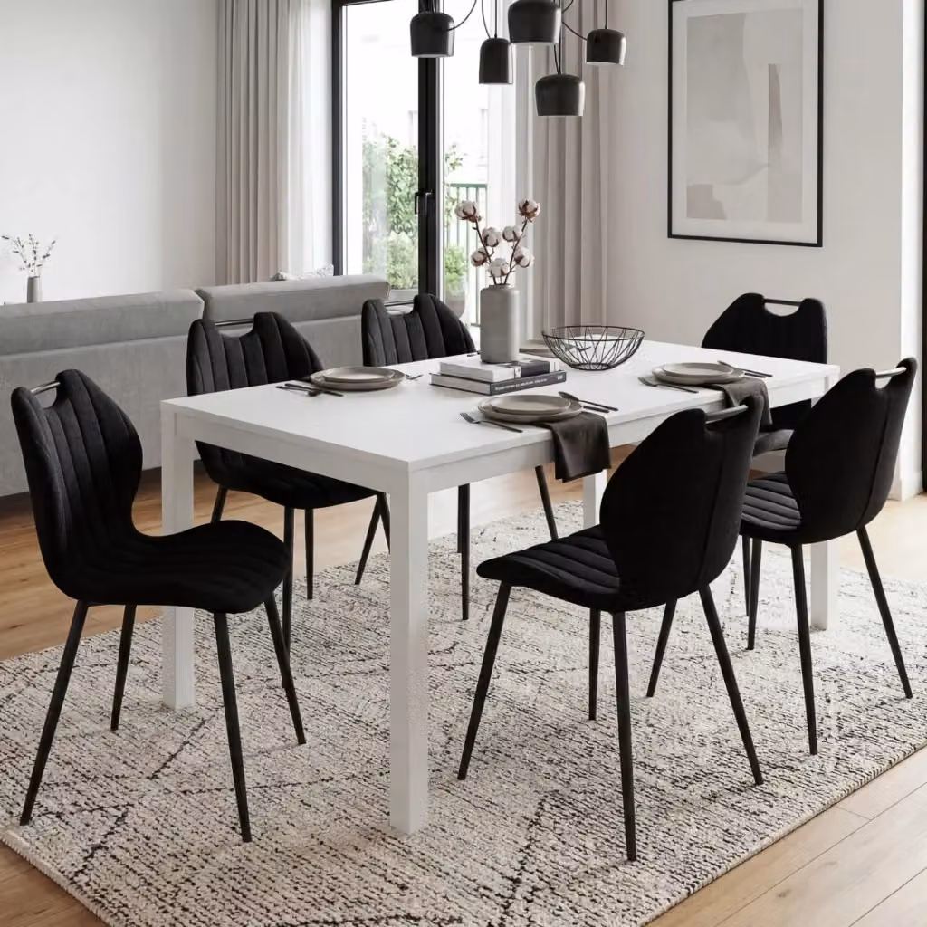 Set di 6 sedie moderne PIO IDMarket in tessuto nero con maniglie in spugna e struttura in metallo – 2