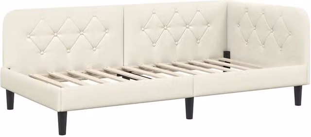 Letto singolo | Letto per adulti | Cornice del letto ad angolo Crema 90 x 200 cm Velluto