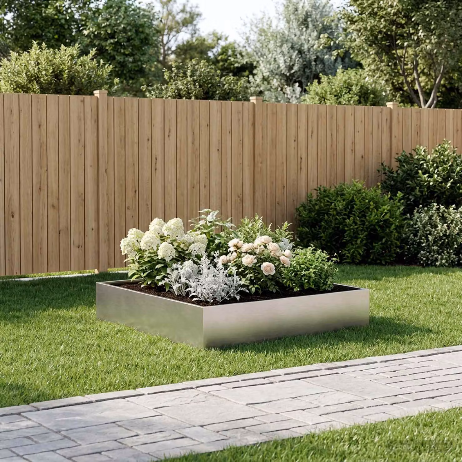 Vaso da giardino vidaXL in acciaio inox color argento L: 80 cm, P: 80 cm, H: 20 cm