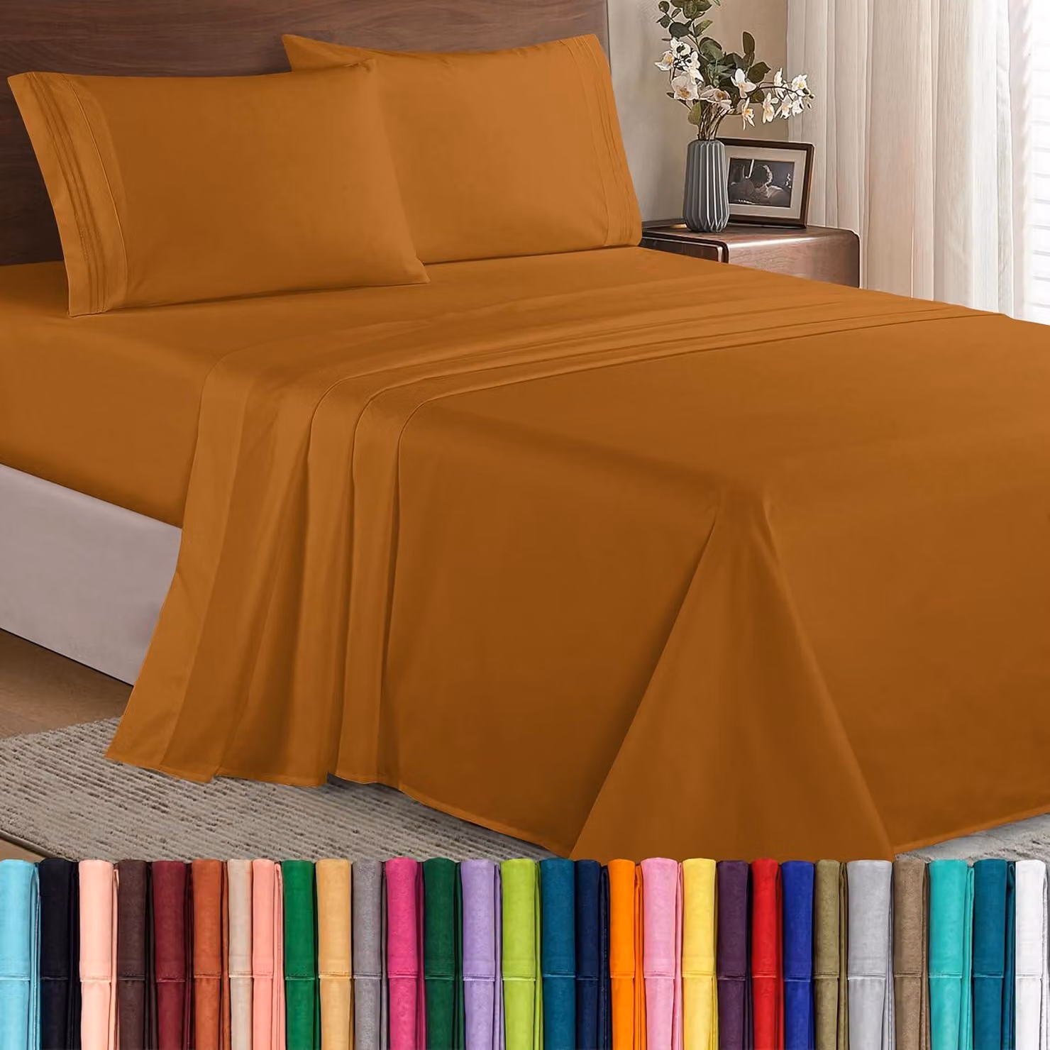 Set di lenzuola Elegant Comfort Luxe 1500, realizzati in microfibra di alta qualità, composto da 4 pezzi: lenzuolo piumino, lenzuolo con angoli elasticizzati, federe. Resistenti alle pieghe, con tasche profonde fino a 40,6 cm, adatti per letti California