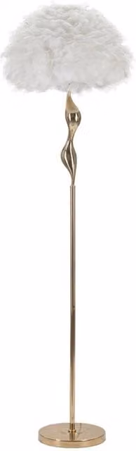 Lampada da terra Slim Bianca con piume bianche e stelo oro decorato