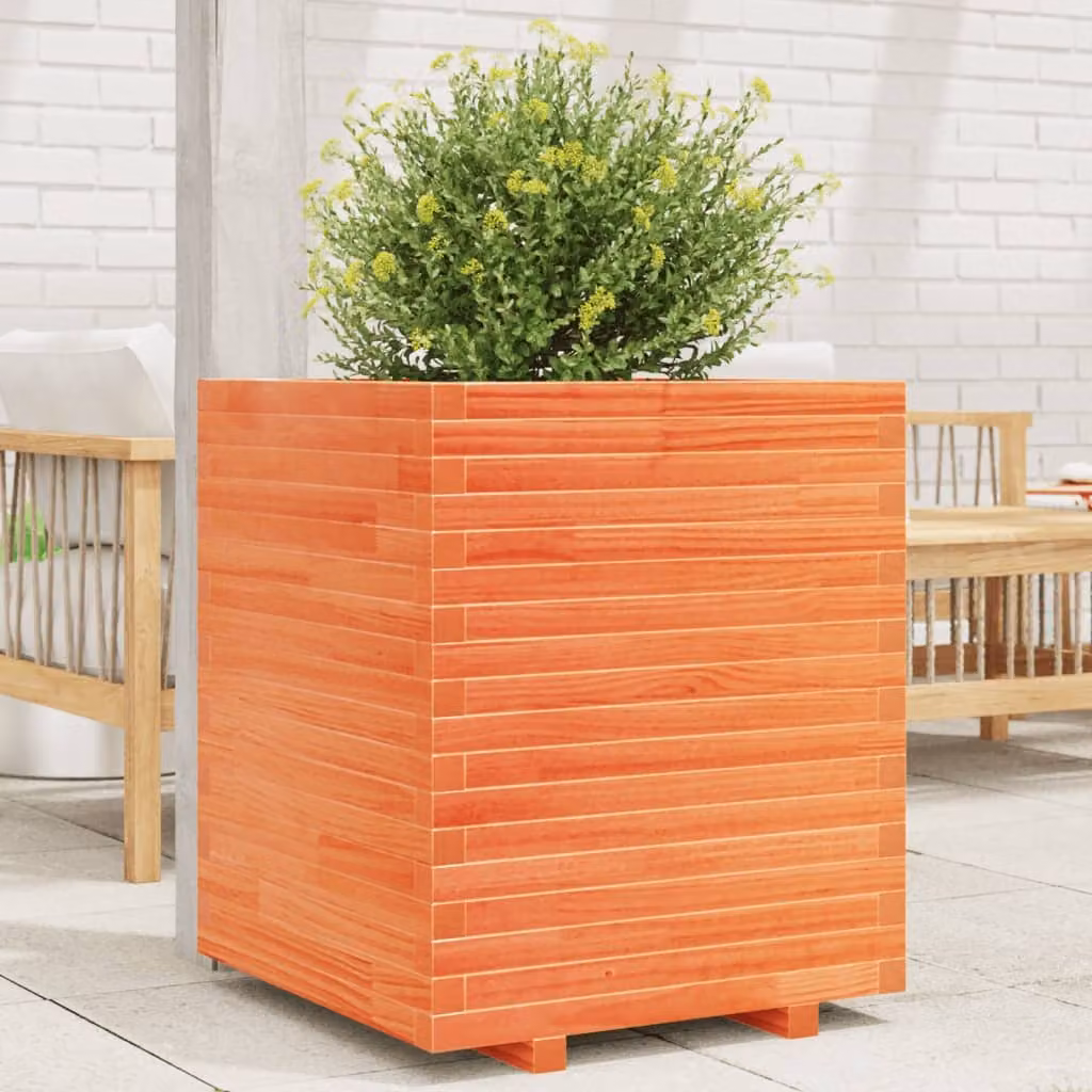 Fioriera da giardino vidaXL in legno di pino massello, colore marrone e arancione, L/P/H: 60 x 60 x 72 cm