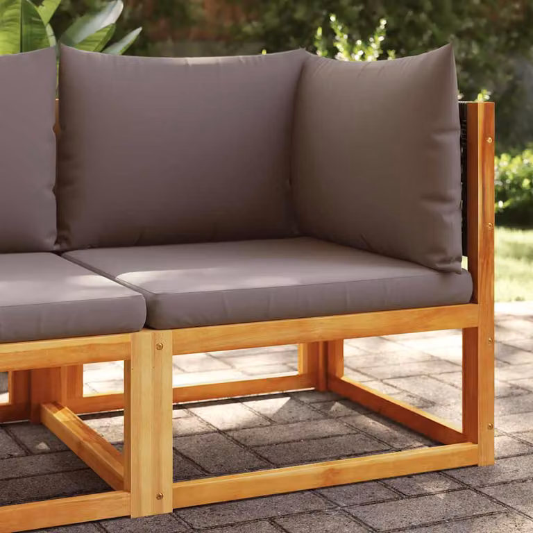 Divano da giardino angolare vidaXL in legno di acacia e rattan con cuscini grigi e marroni