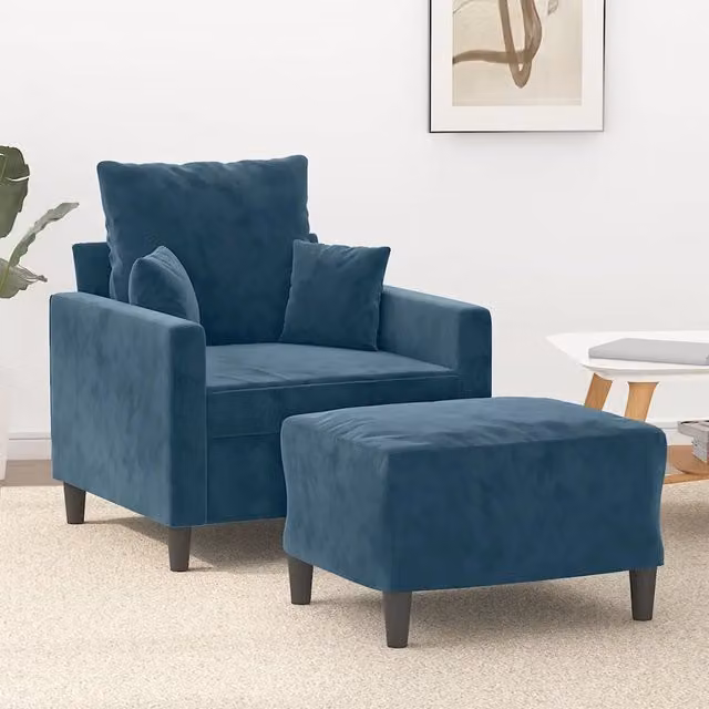 Divano Sedia-Poltrona con Poggiapiedi Blu 60 cm in Velluto 293467