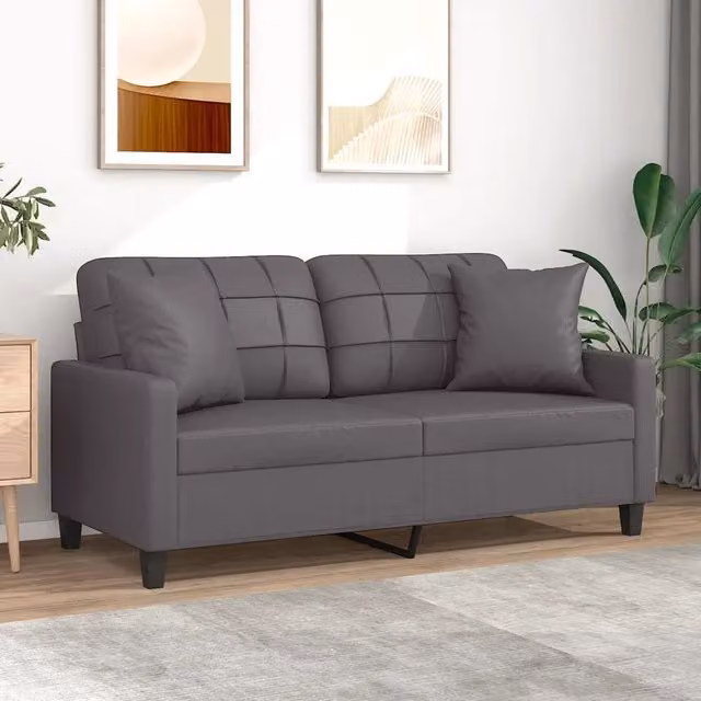 Divano a 2 Posti con Cuscini-Sofa 2 Posti con Cuscini Grigio 140 cm in Similpelle 144626