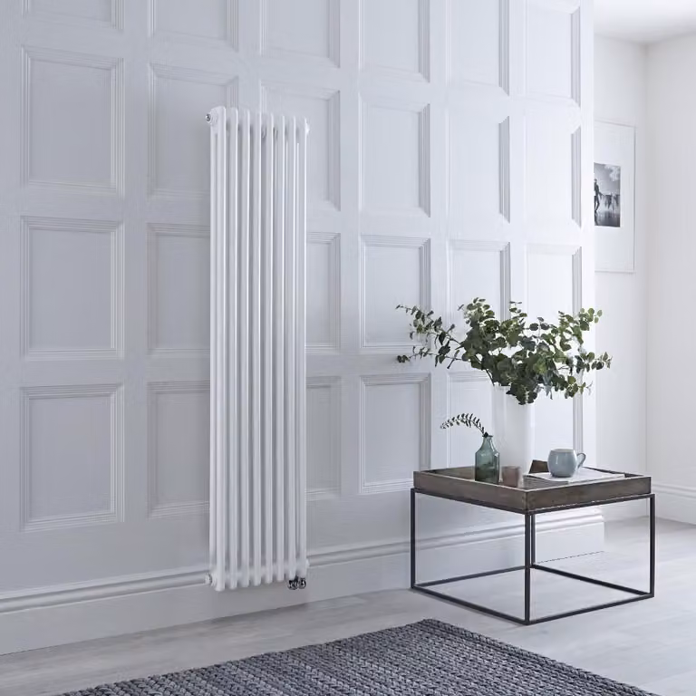 Radiatore Elettrico di Design Verticale Doppio Tradizionale Regent Bianco H: 150 cm, L: 38 cm