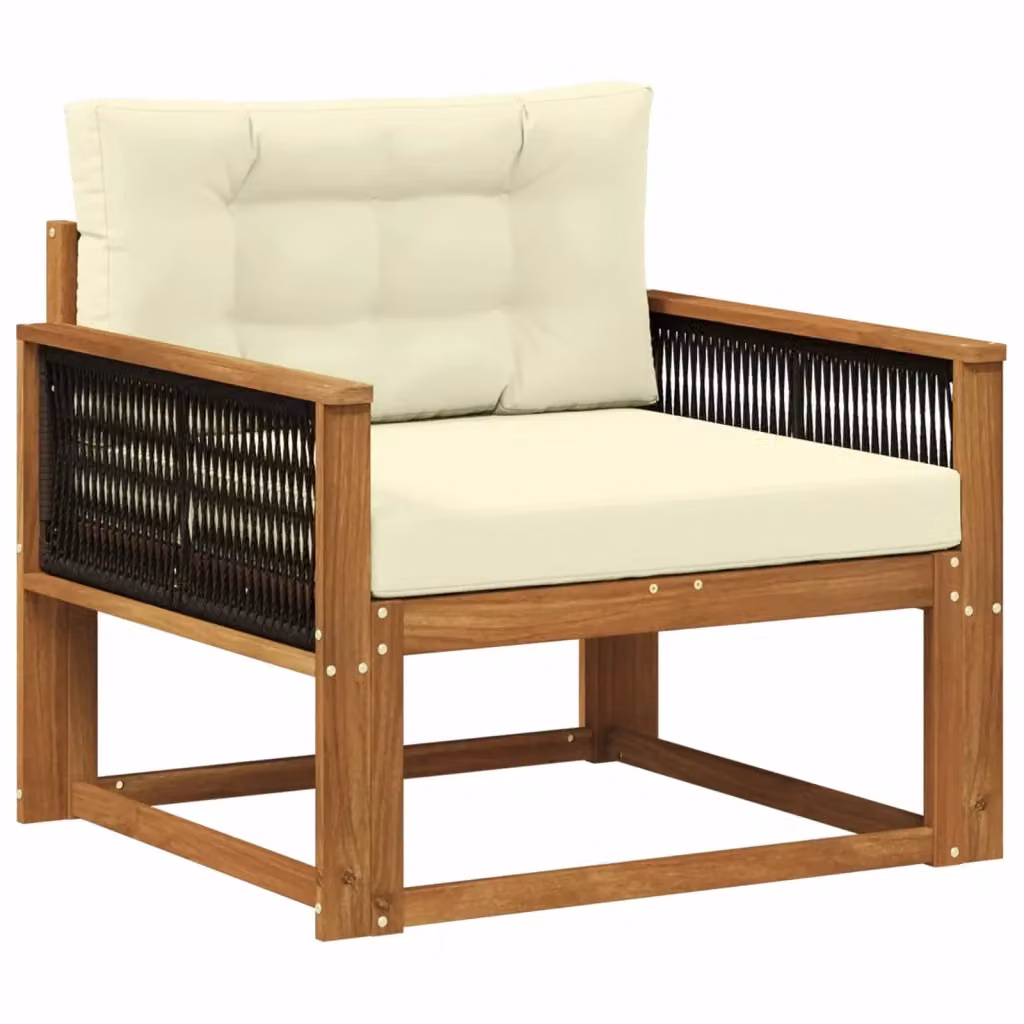 Divano centrale componibile per esterno DESIGN IN in legno di acacia massello naturale con cuscini beige e marroni – 2