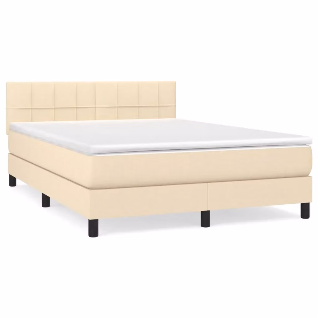 vidaXL Letto Ibrido con Giroletto a Molle e Materasso in Tessuto Beige e Bianco, L/P/H: 193 x 144 x 88 cm – 2