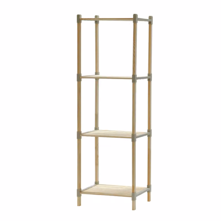 Scaffale Multiuso FixWood VESTIAMO CASA in legno di pino con 4 ripiani, colore beige e marrone, H 117 cm x L 32 cm x P 20 cm