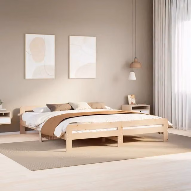 Struttura Letto Design Mania in Legno Massello di Pino Naturale con Doghe, L/P: 200 x 200 cm – 1