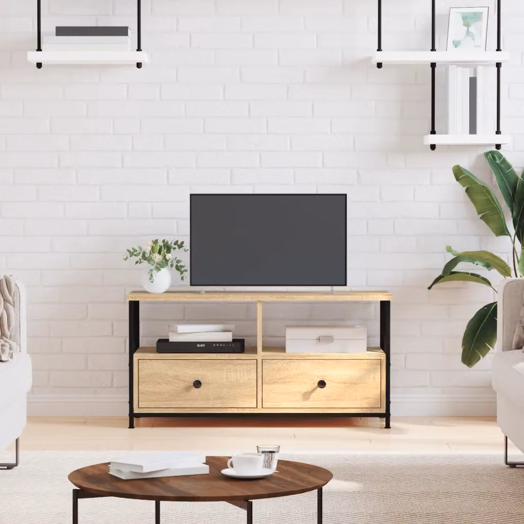 Mobile TV vidaXL in stile industriale in legno e metallo, colore rovere sonoma, L 90 cm x P 33 cm x H 45 cm