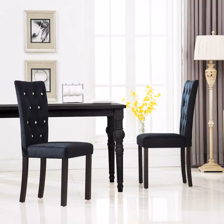 Set di 2 sedie da pranzo vidaXL in velluto nero con struttura in legno per soggiorno e cucina