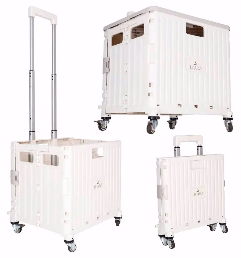 Carrello trasportatore per la spesa LUARO, pieghevole, 4 ruote, con coperchio, colore bianco