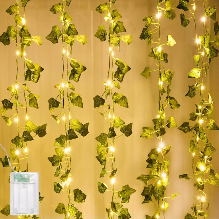 5 metri di filo luminoso con 50 foglie di edera artificiale per decorazioni