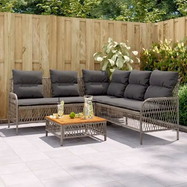 Set Divano da Giardino 2 pz con Cuscini-Sofa da Giardino-Divanetto da esterno Grigio in Polyrattan
