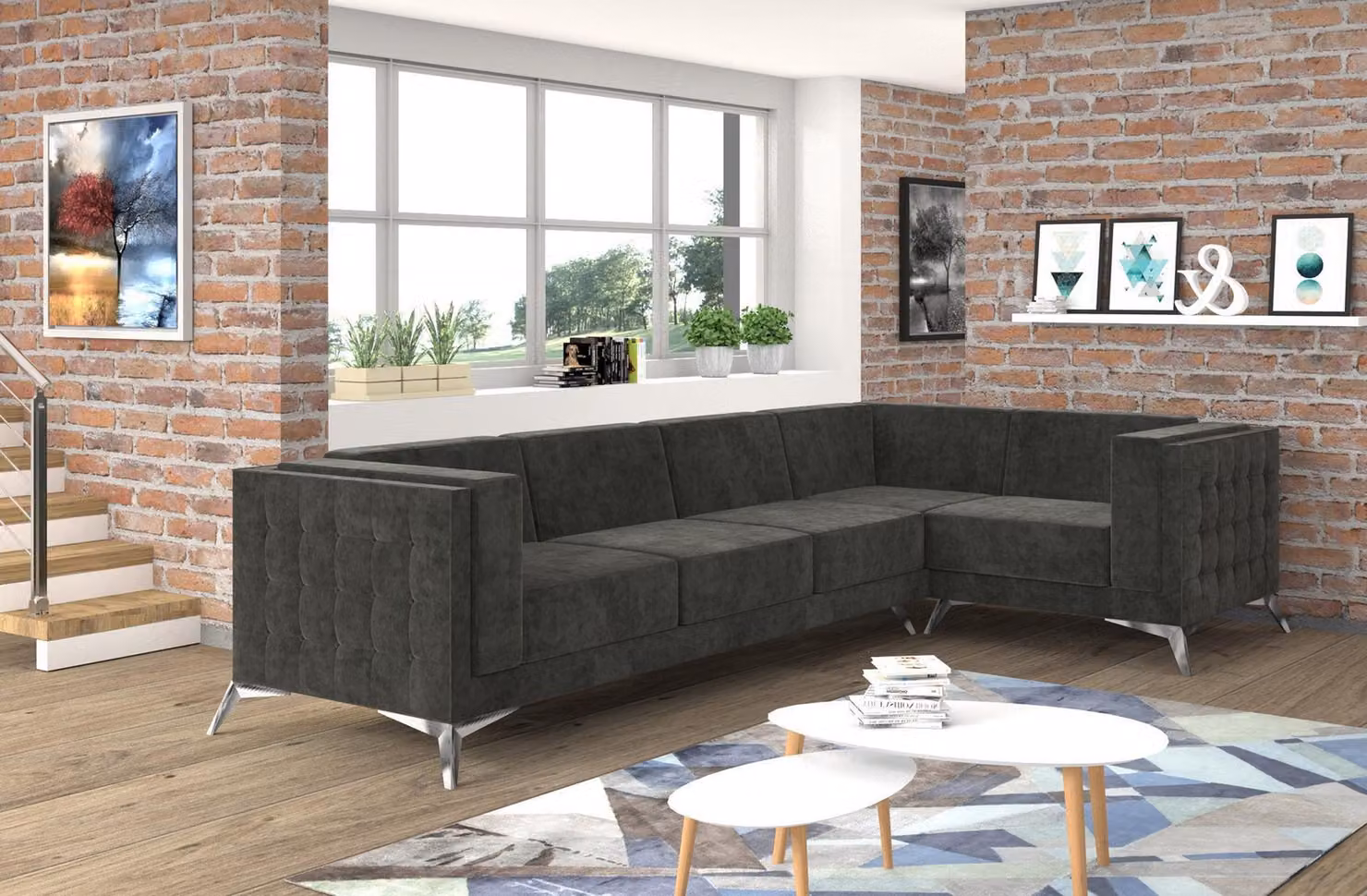 Ecksofa Chesterfield Sofa Polstergarnitur Couch Wohnlandschaft L-Form Design