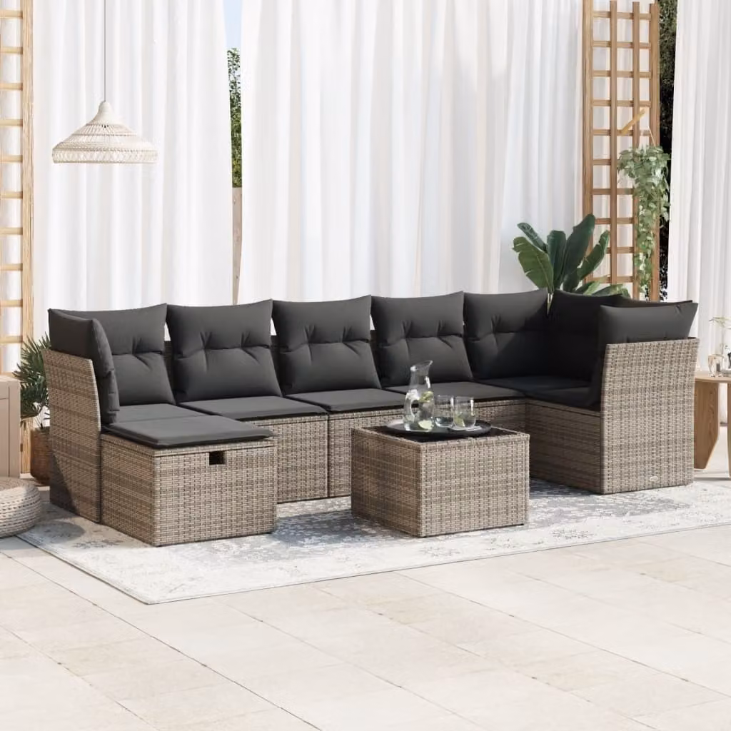 Maison Exclusive - Set da giardino 8 pezzi con cuscini grigio in polyrattan