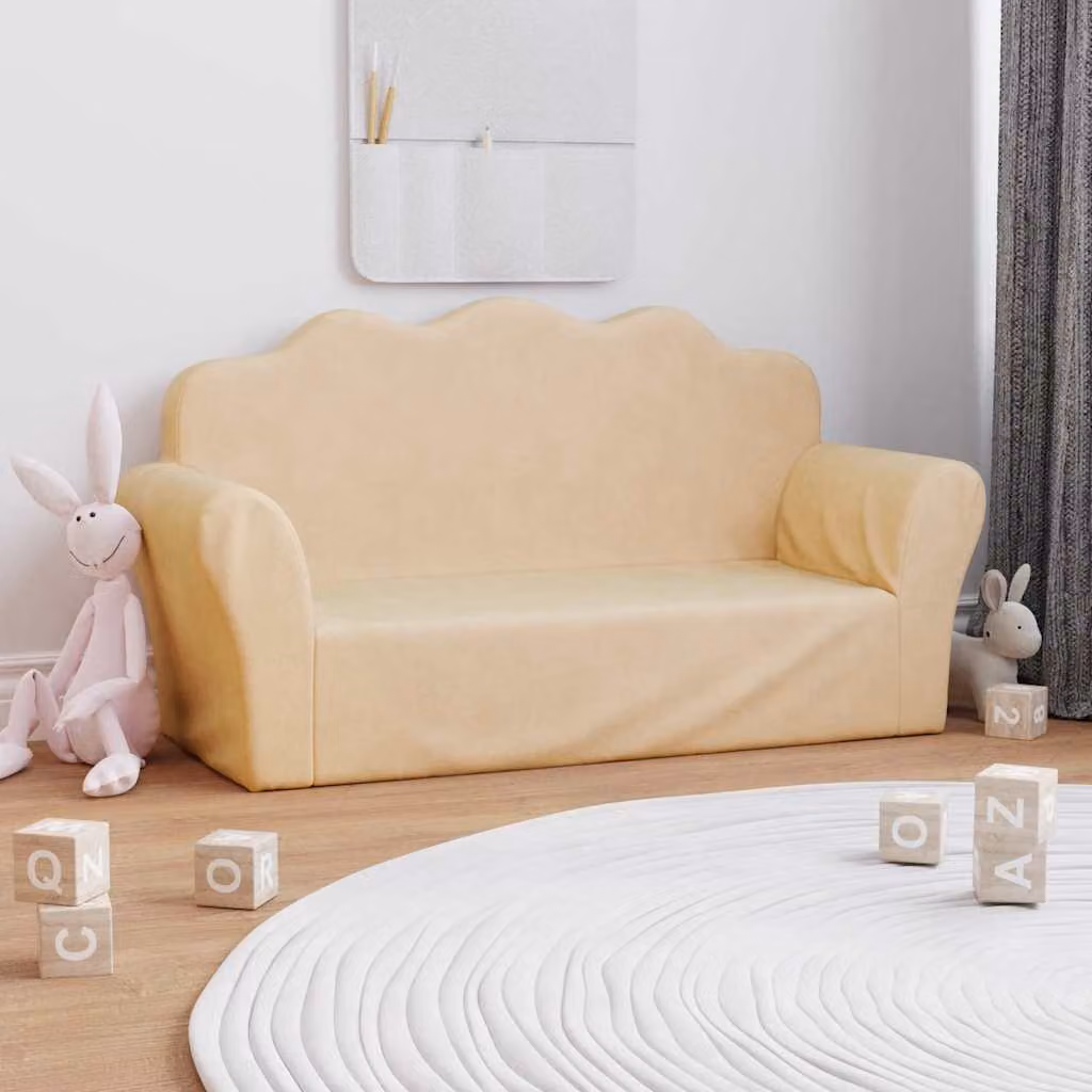 vidaXL Divano per Bambini a 2 Posti in Morbido Peluche Beige L: 94 cm, P: 34 cm, H: 48 cm