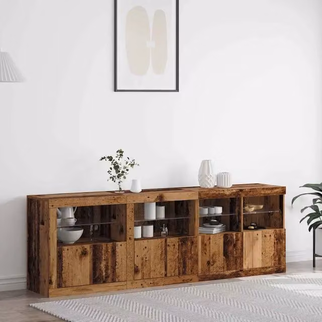 Madia moderna vidaXL in legno marrone con illuminazione LED integrata L/P/H: 202 x 37 x 67 cm – 1