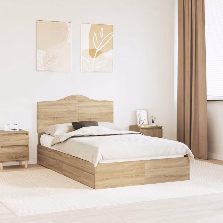 Letto con contenitore e cassetto vidaXL in Rovere Sonoma, colore marrone, L: 138 cm, P: 196 cm, H: 100 cm