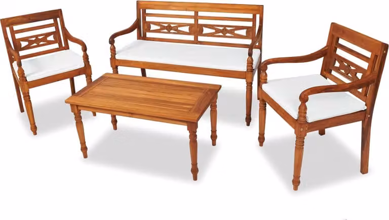 The Living Store Set da giardino 4 pezzi con cuscini in teak massiccio