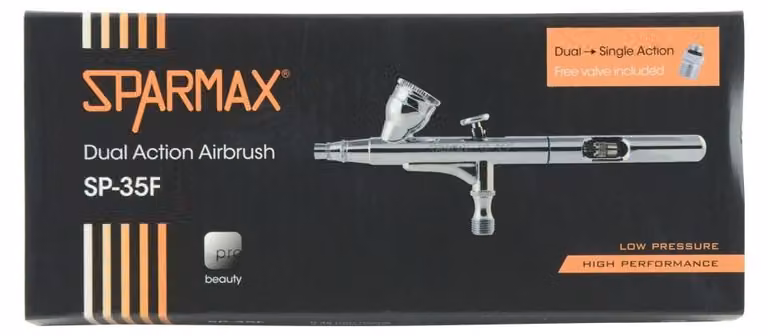 SPARMAX SP35 F, pistola aerografo a doppia azione, alimentazione a gravità, colore argento, ugello da 0,35 mm