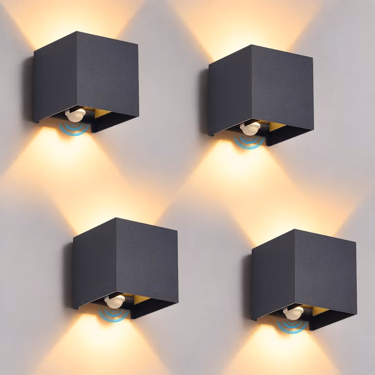 ZMH Lampada da parete LED per esterni, set di 4, con sensore di movimento, 6W, grado di protezione IP54, 3000K, angolo di illuminazione regolabile, raggio di rilevamento. Lampada per corridoio, illuminazione esterna per ingressi, adatta per aree esterne