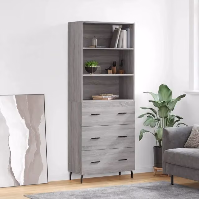Credenza-Buffet-Armadio da cucina Grigio Sonoma 69,5x34x180 cm in Legno Multistrato 224971